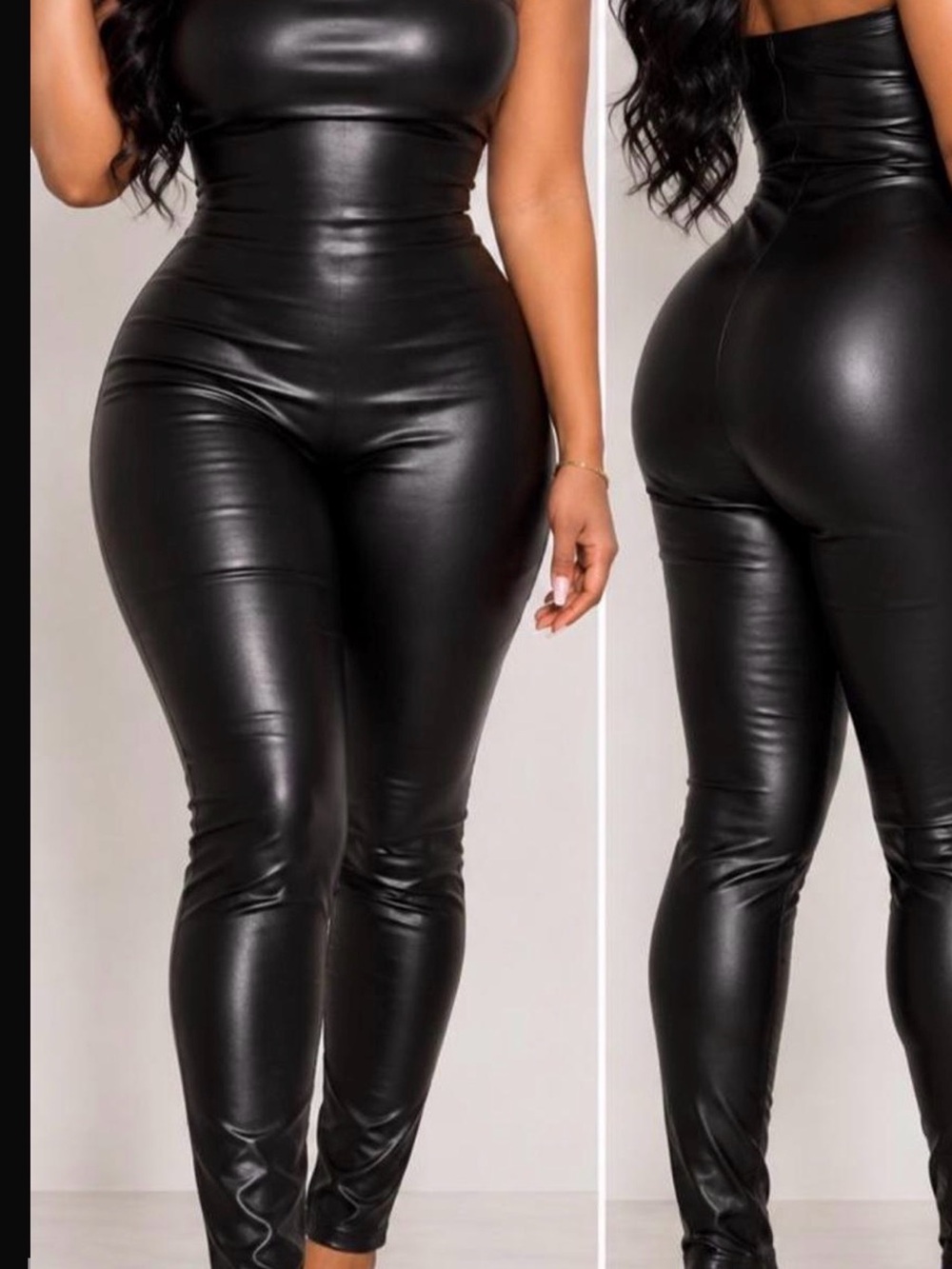 Fashion Nova Black High-Waist Faux Leather Jumpsuit Strapless